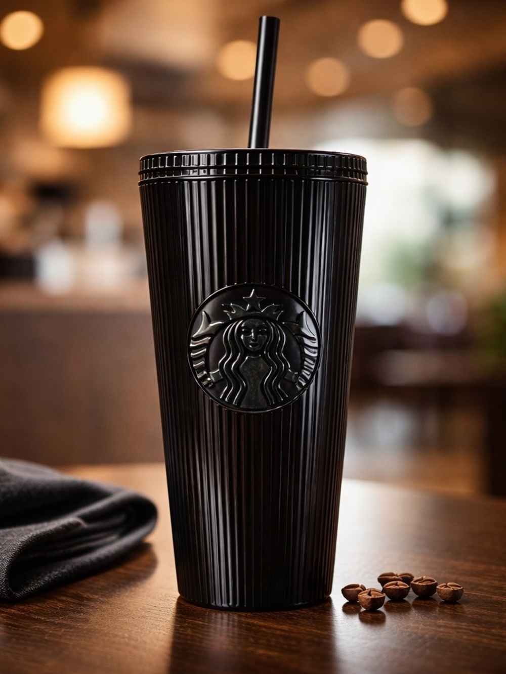 Starbucks 2024 Black Pleated Metallic Core Tumbler, 24 fl oz